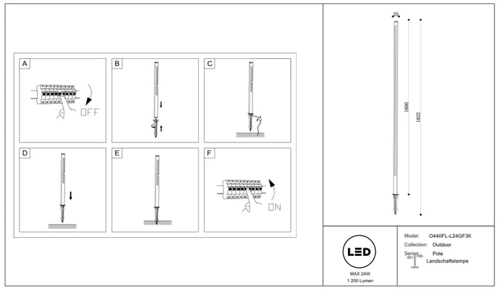 Poteau lumineux led extérieur blanc chaud finition métallique hauteur 1064mm luminaire extérieur trois hauteurs