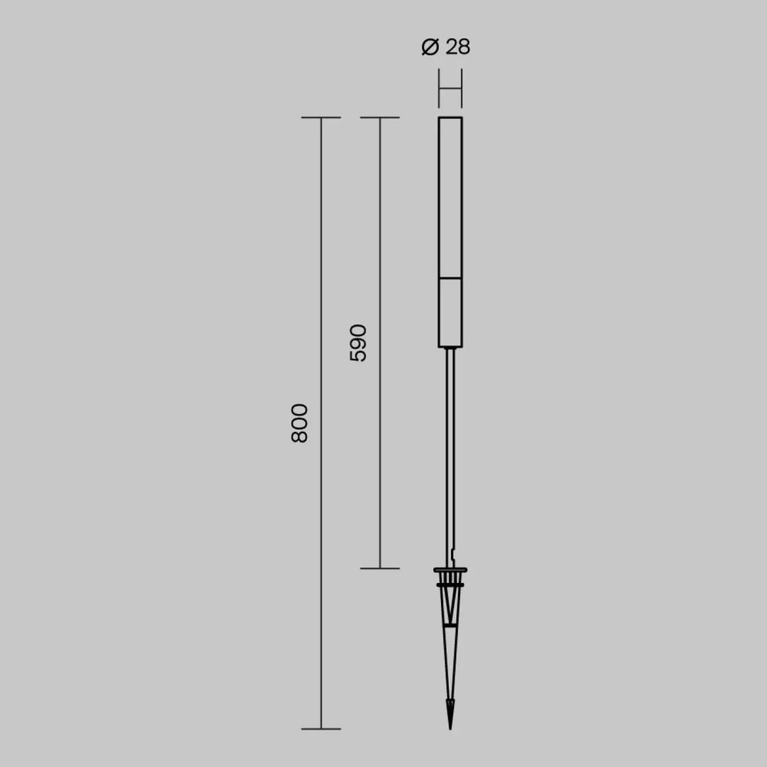 Tige fine aluminium noir avec piquet lumineux et marquages précis pour luminaire extérieur flare