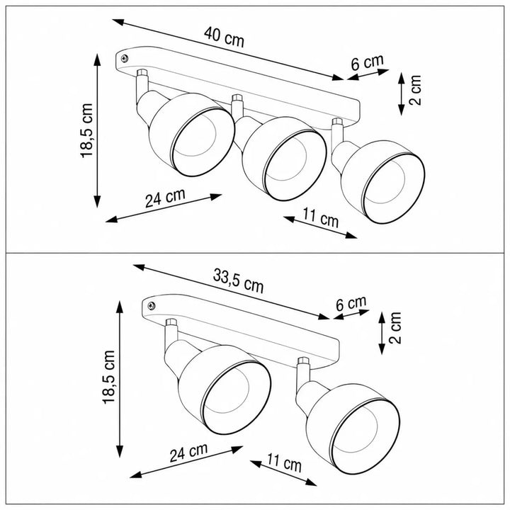 Luminaire plafonnier elba avec trois cloches et platine ovale au charme rétro, design moderne réglable avec mesures précises
