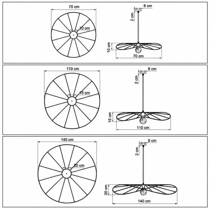 Trois variantes du plafonnier eskola circulaire moderne en boucle d’acier noir avec sortie électrique et design à rayons