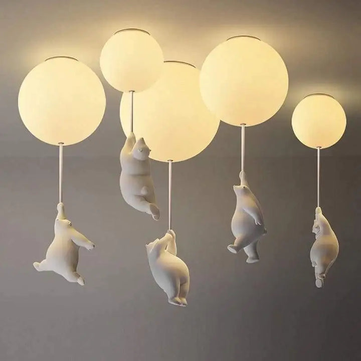 Plafonnier Ballon Blanc avec Oursons Suspendus