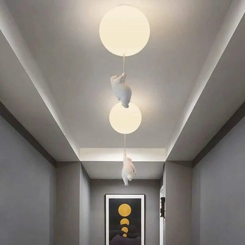 Plafonnier Ballon Blanc avec Oursons Suspendus