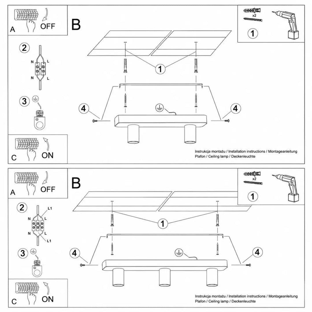 Luminaire plafonnier tavo avec deux panneaux rectangulaires en matière minérale et douilles noires offrant une lumière généreuse