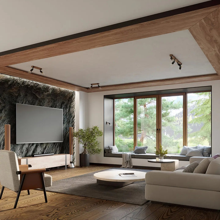Plafonnier bois noir vue rapprochée dans son décor