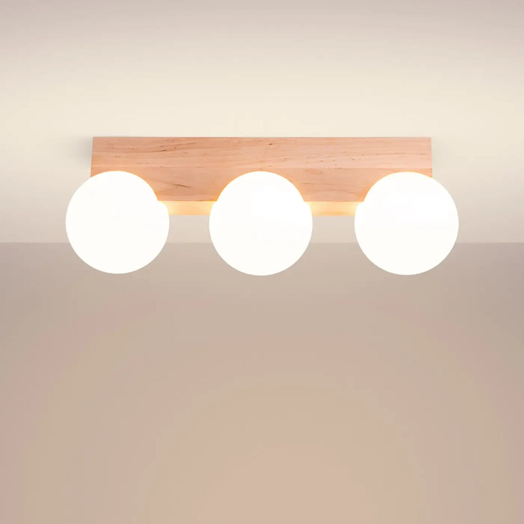 Plafonnier blanc/bois naturel allumé