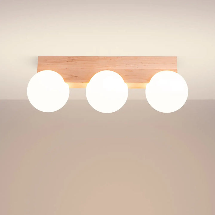 Plafonnier blanc/bois naturel allumé