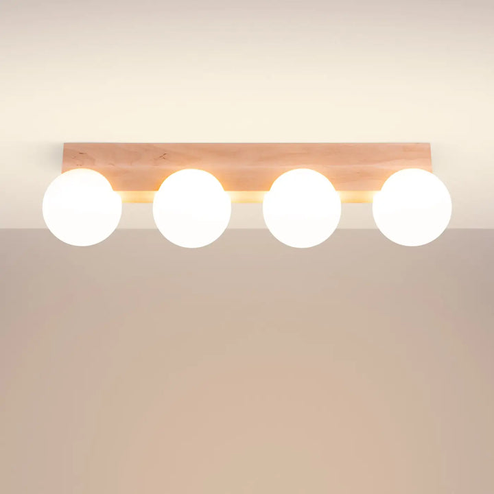 Plafonnier blanc/bois naturel allumé
