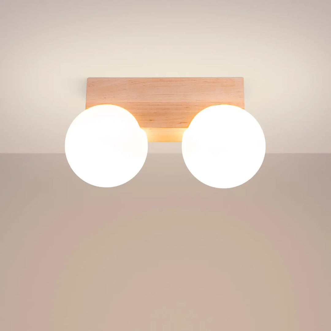 Plafonnier blanc/bois naturel allumé