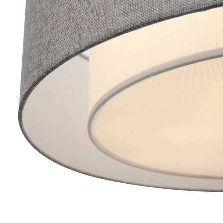 Abat-jour cylindrique en tissu gris avec doublure crème pour plafonnier bergamo idéal salle à manger