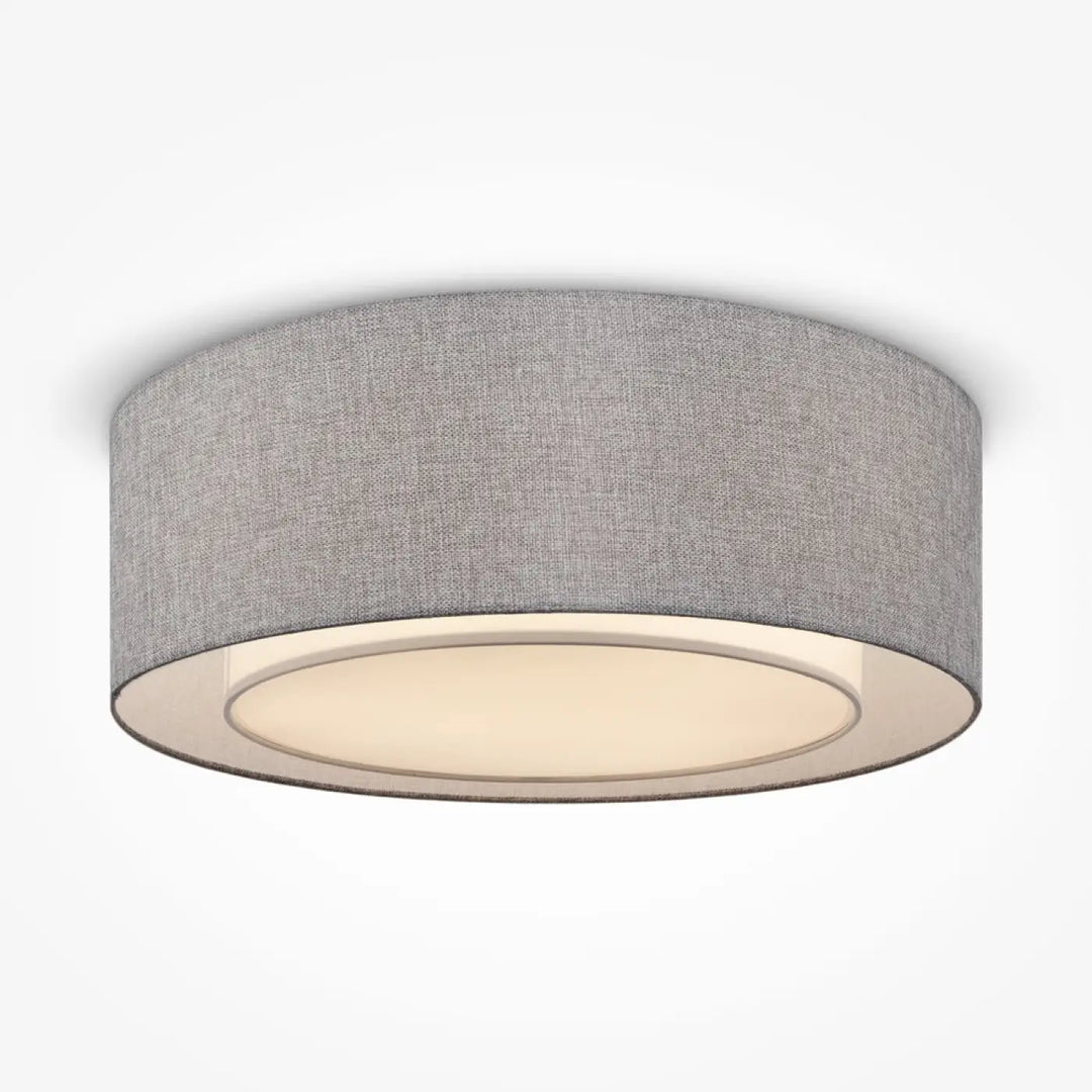 Plafonnier bergamo en tissu gris texturé avec abat-jour cylindrique et lumière chaleureuse pour salle à manger