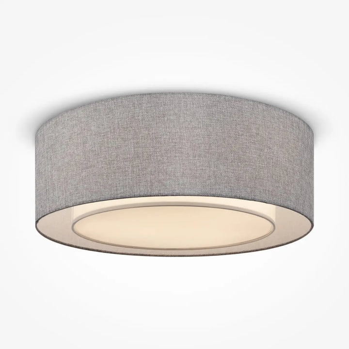 Plafonnier bergamo en tissu gris texturé avec abat-jour cylindrique et lumière chaleureuse pour salle à manger