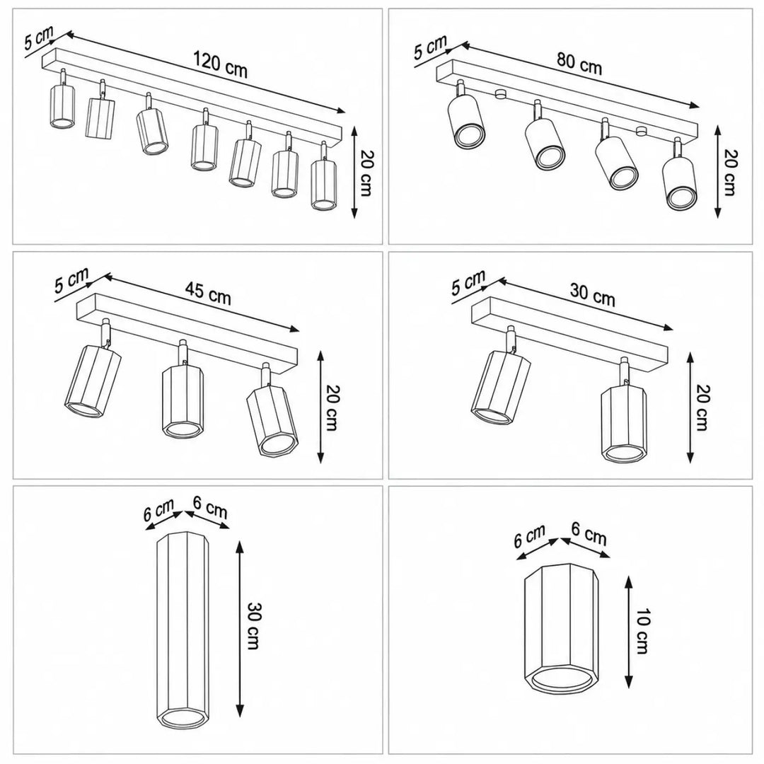 Luminaire plafonnier zeke avec spots cylindriques ajustables, douille gu10 et tubes simples pour installation flexible