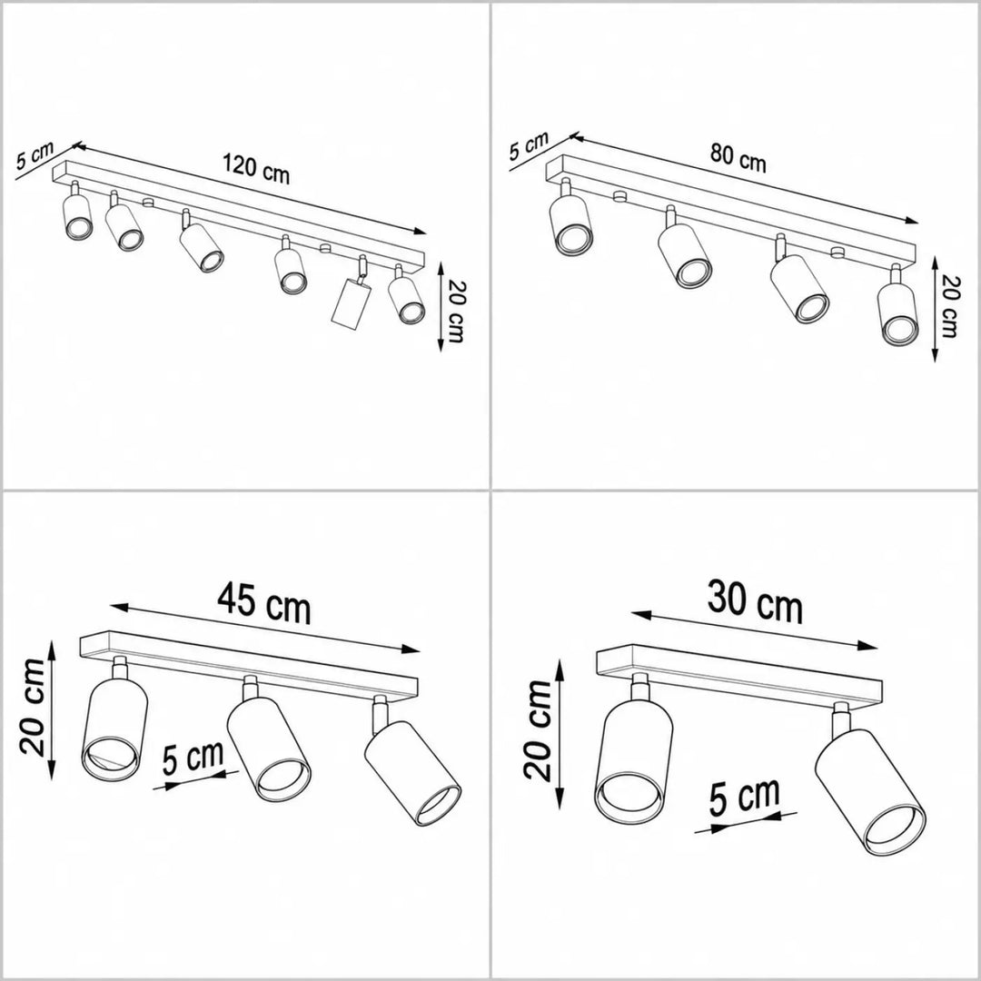 Luminaire plafonnier berg avec spots cylindriques ajustables en métal moderne disponible de 30cm à 120cm