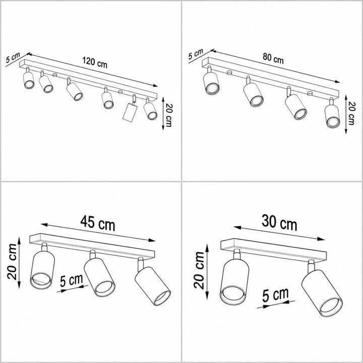 Luminaire plafonnier berg avec spots cylindriques ajustables en métal moderne disponible de 30cm à 120cm
