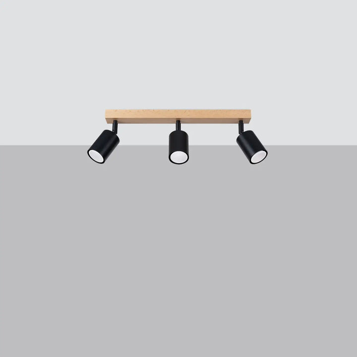 Plafonnier noir/bois naturel éteint
