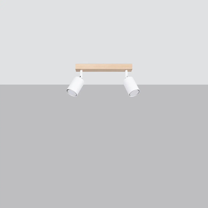 Plafonnier blanc/bois naturel éteint