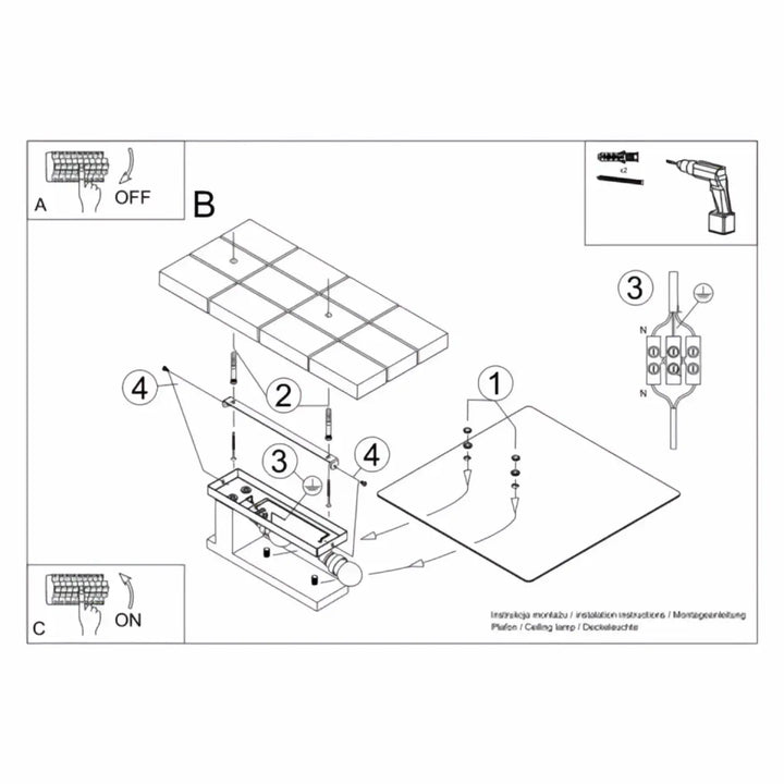 Luminaire plafonnier blanc en plastique avec supports métalliques et câblage compatible ampoules e27 et coins arrondis bois naturel