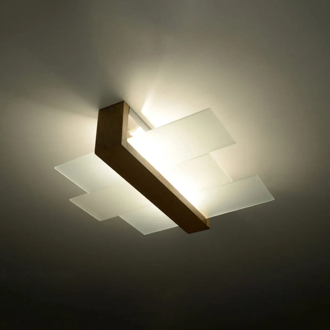 Luminaire plafonnier bois naturel allumé