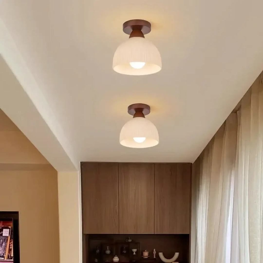 Plafonnier bois et verre design naturel et élégant marron