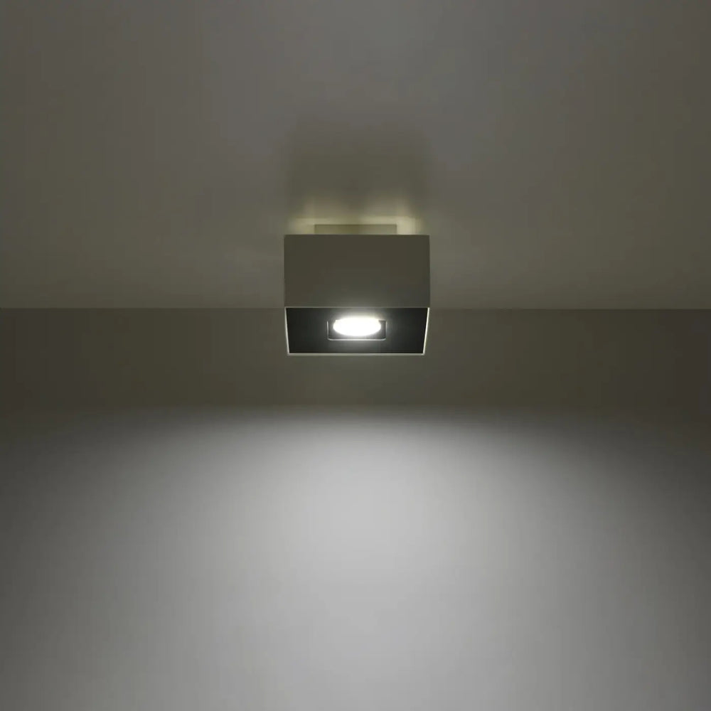 Luminaire Plafonnier blanc/noir allumée, vue rapprochée