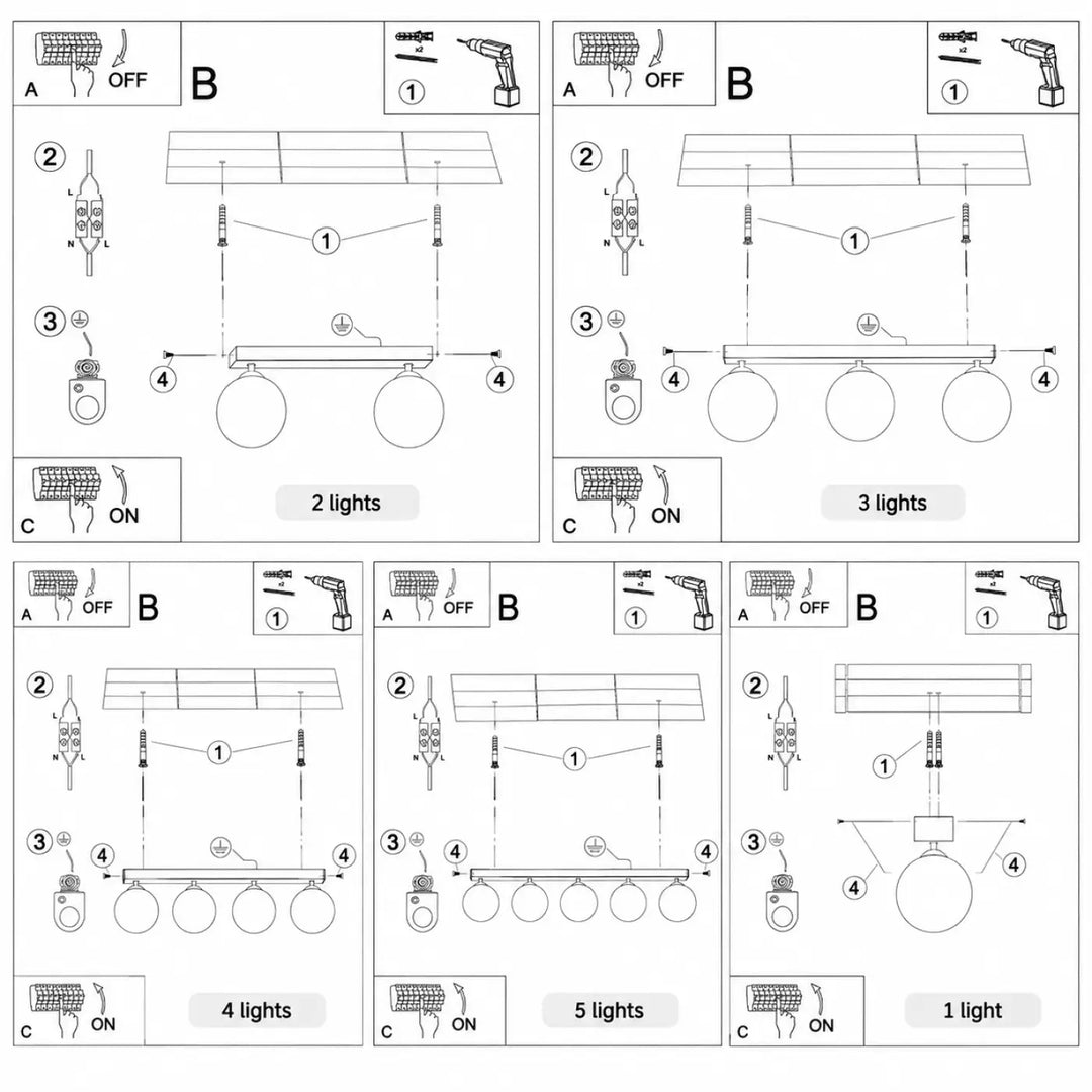 Luminaire plafonnier yoli avec rampe fine et globes opalins en verre opale pour 1 à 5 ampoules réglables