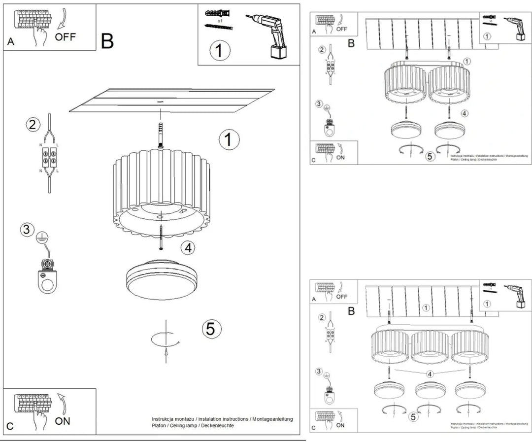 Luminaire plafonnier aura gx53 avec version à trois cylindres en anneau d’aluminium finition argentée ribbée