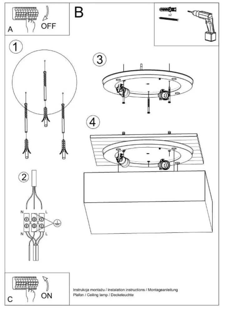 Luminaire plafonnier horus circulaire avec dix centimètres d’épaisseur et lumière douce, trois luminaires symétriques