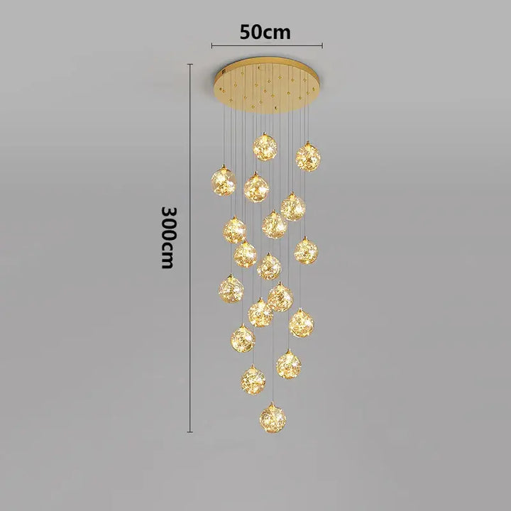 Plafonnier cascade moderne à LED dorées suspendues

