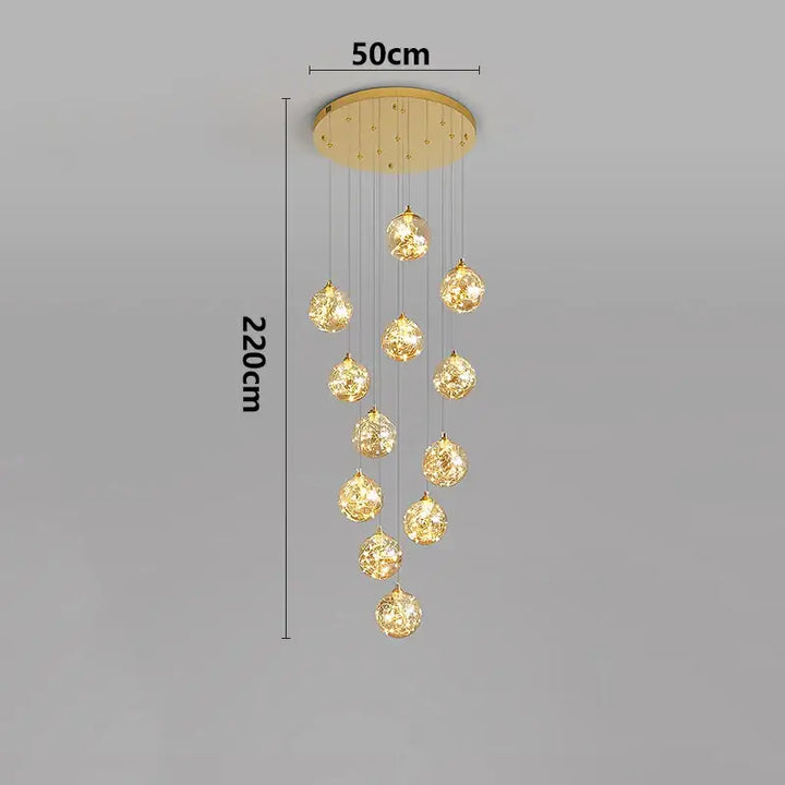 Plafonnier cascade moderne à LED dorées suspendues

