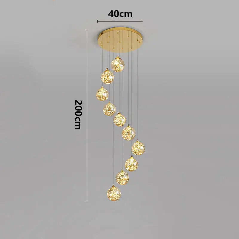 Plafonnier cascade moderne à LED dorées suspendues

