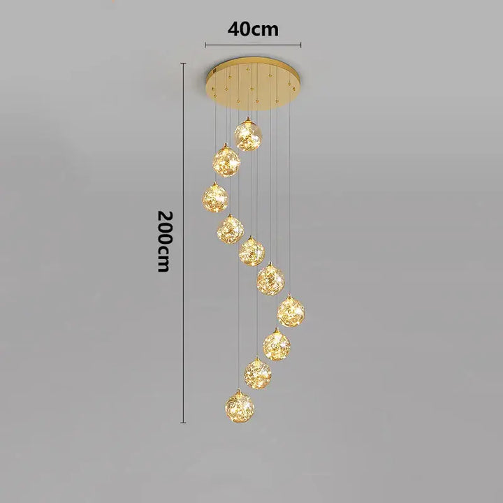 Plafonnier cascade moderne à LED dorées suspendues


