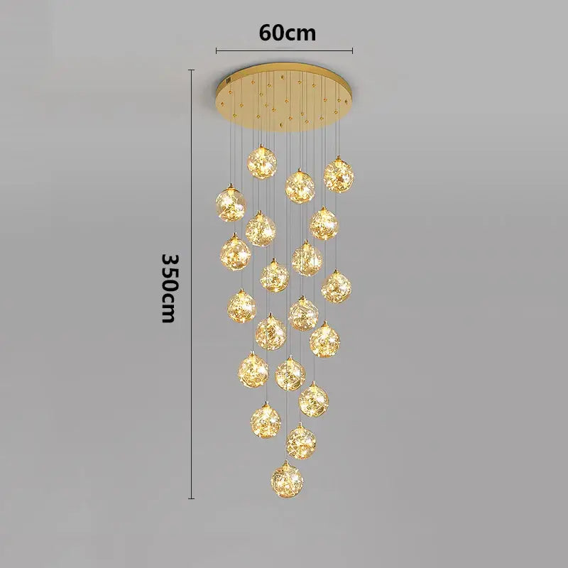 Plafonnier cascade moderne à LED dorées suspendues

