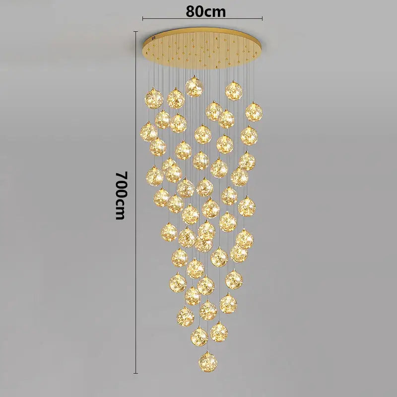 Plafonnier cascade moderne à LED dorées suspendues

