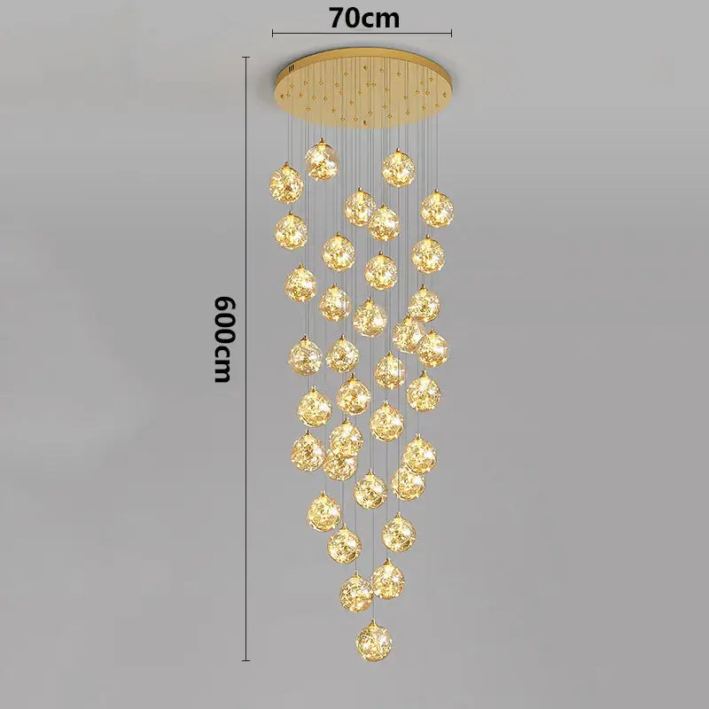 Plafonnier cascade moderne à LED dorées suspendues

