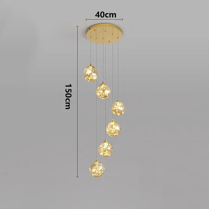 Plafonnier cascade moderne à LED dorées suspendues

