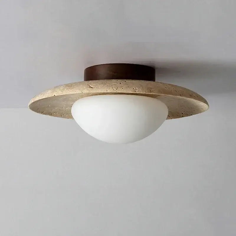 Plafonnier Chic Avec Diffuseur Rond Et Anneau Doré

