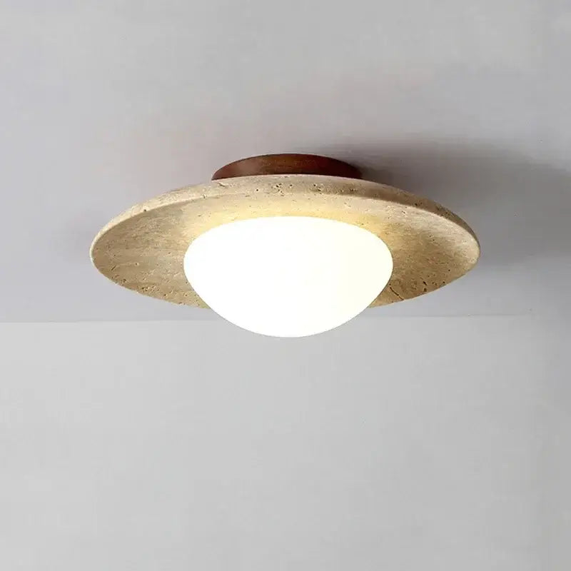 Plafonnier Chic Avec Diffuseur Rond Et Anneau Doré

