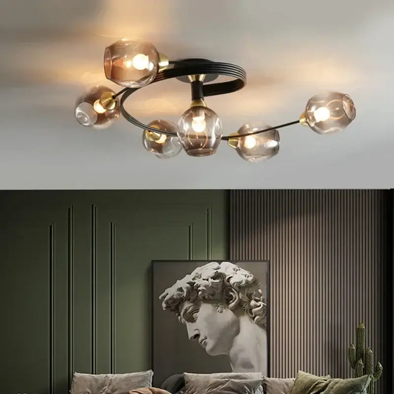 Plafonnier Contemporain Avec Boules Verre Transparent Élégant