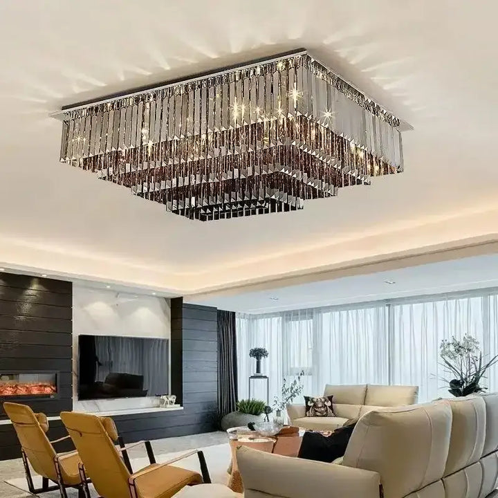 Plafonnier Cristal Carré Design Moderne Doré Étincelant Chic