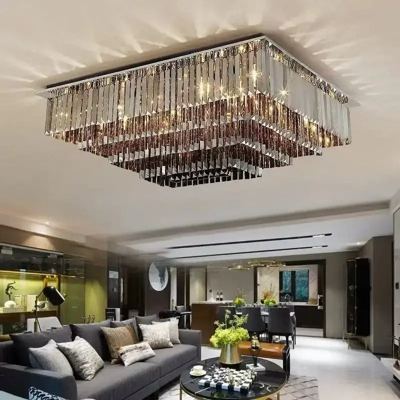 Plafonnier Cristal Carré Design Moderne Doré Étincelant Chic