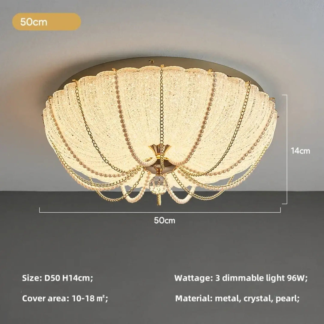 Plafonnier cristal doré style royal perles élégantes luxe
