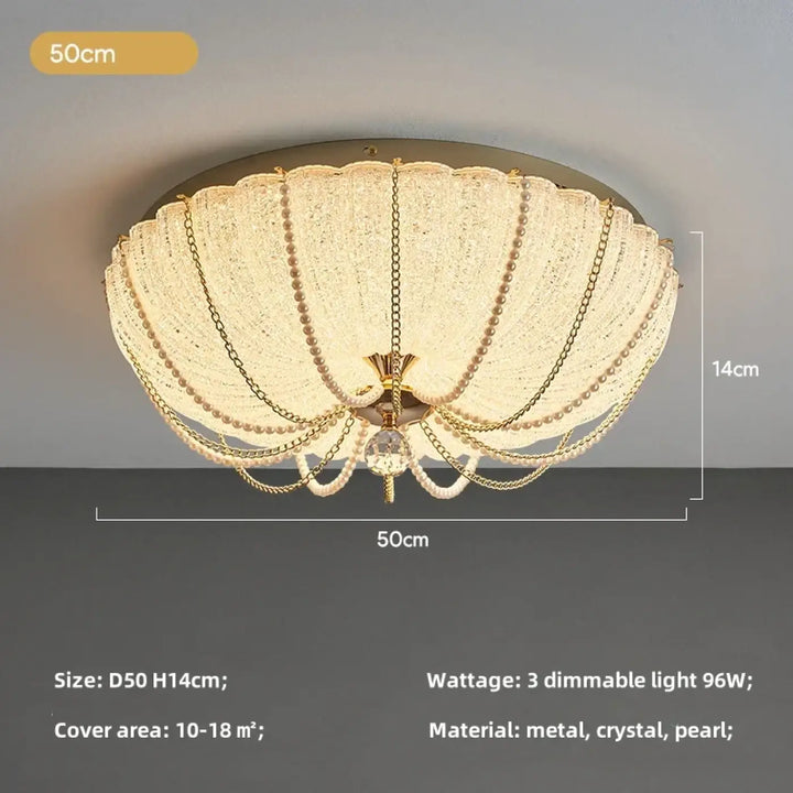 Plafonnier cristal doré style royal perles élégantes luxe