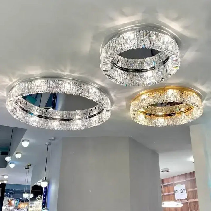 Plafonnier cristal LED rond moderne pour salon élégant

