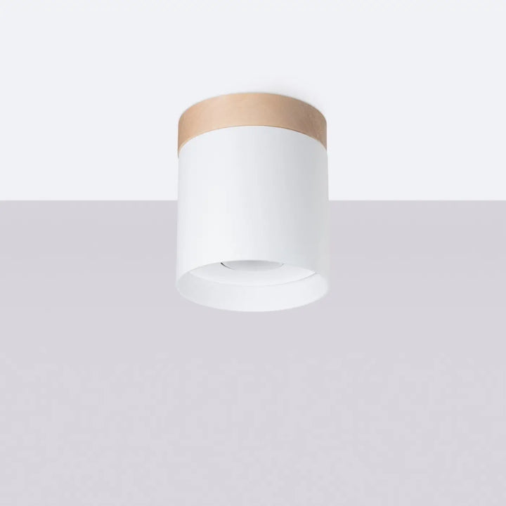 Plafonnier blanc/bois naturel éteint