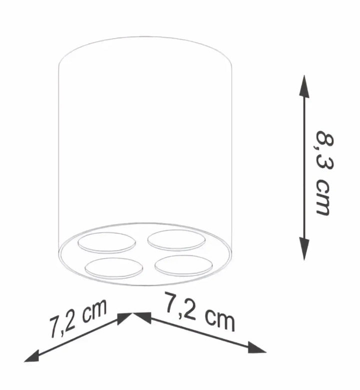 Plafonnier cylindre zoe en cylindre d’aluminium blanc mat avec led intégrée et quatre ouvertures circulaires de 8,3 cm de haut