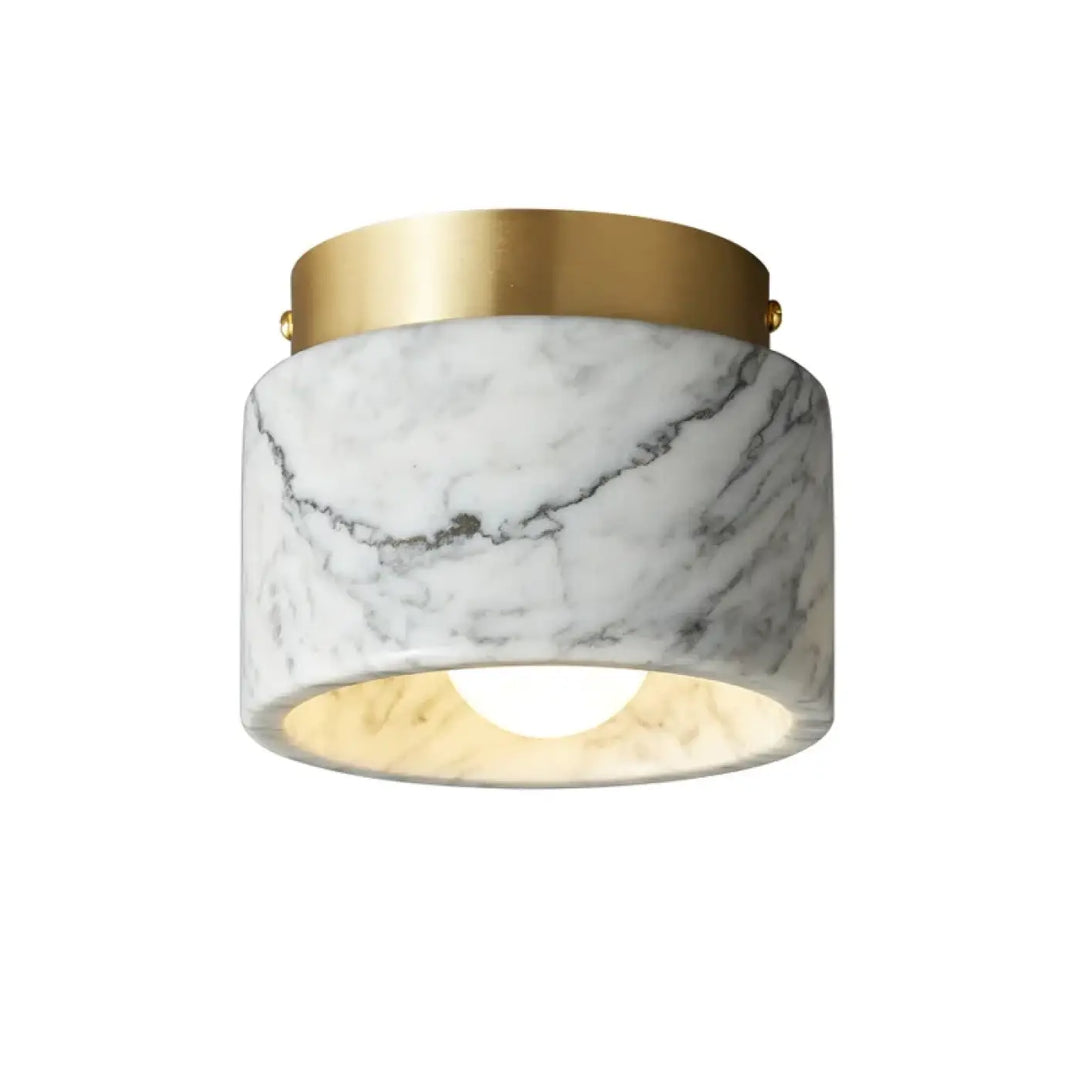 Plafonnier cylindre marbre élégant ambiance luxe blanc