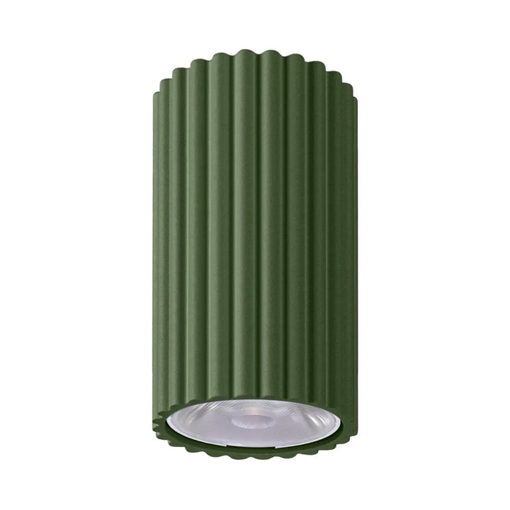 Luminaire plafonnier ivar vert olive led 4000k cylindrique avec abat-jour modernes rainurés et large angle d éclairage design expressif
