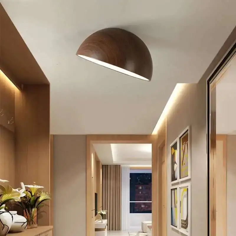 Plafonnier demi sphère bois led design moderne naturel