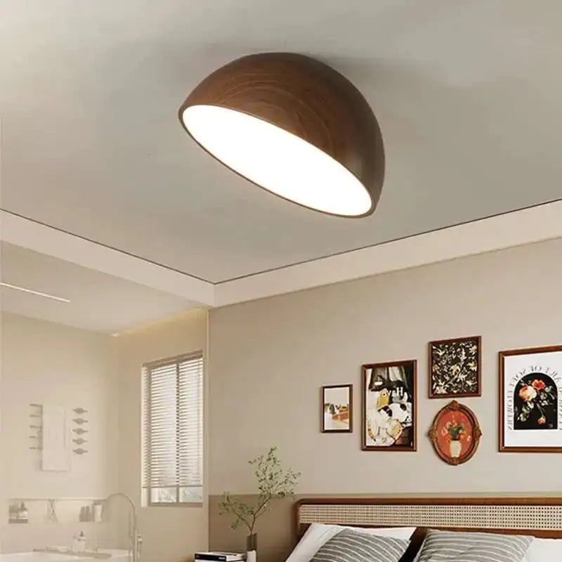 Plafonnier demi sphère bois led design moderne naturel