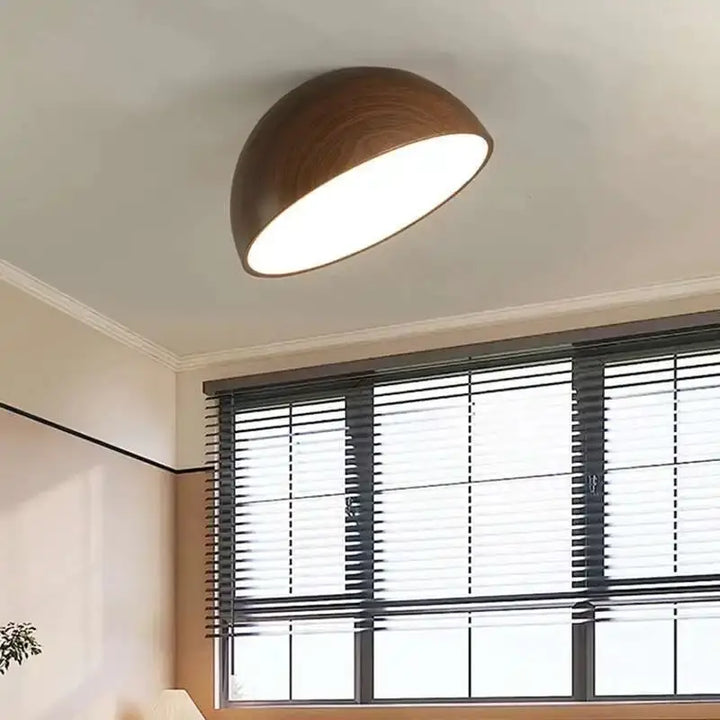 Plafonnier demi sphère bois led design moderne naturel